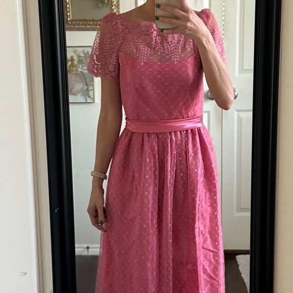 jcpenney Dresses Jcpenney Vintage Pink Lace Short Sleeve Satin Bow